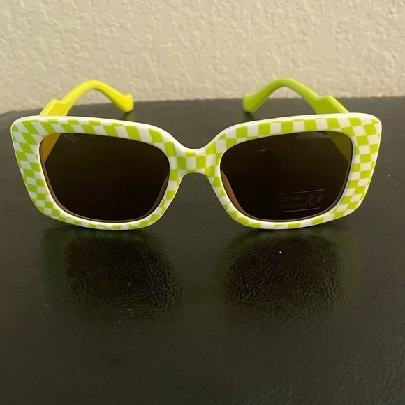 - New! Checkered Frame Sunglasses Color: Wild Lime - Picture 3 of 8